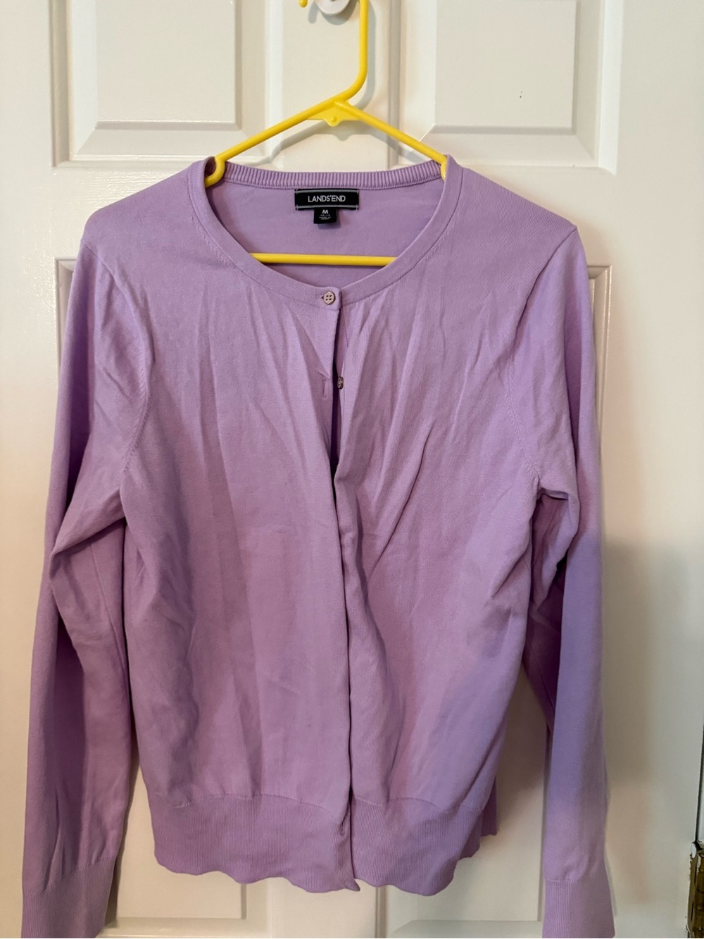 Lands' End Lilac Button-Front Crewneck Cardigan